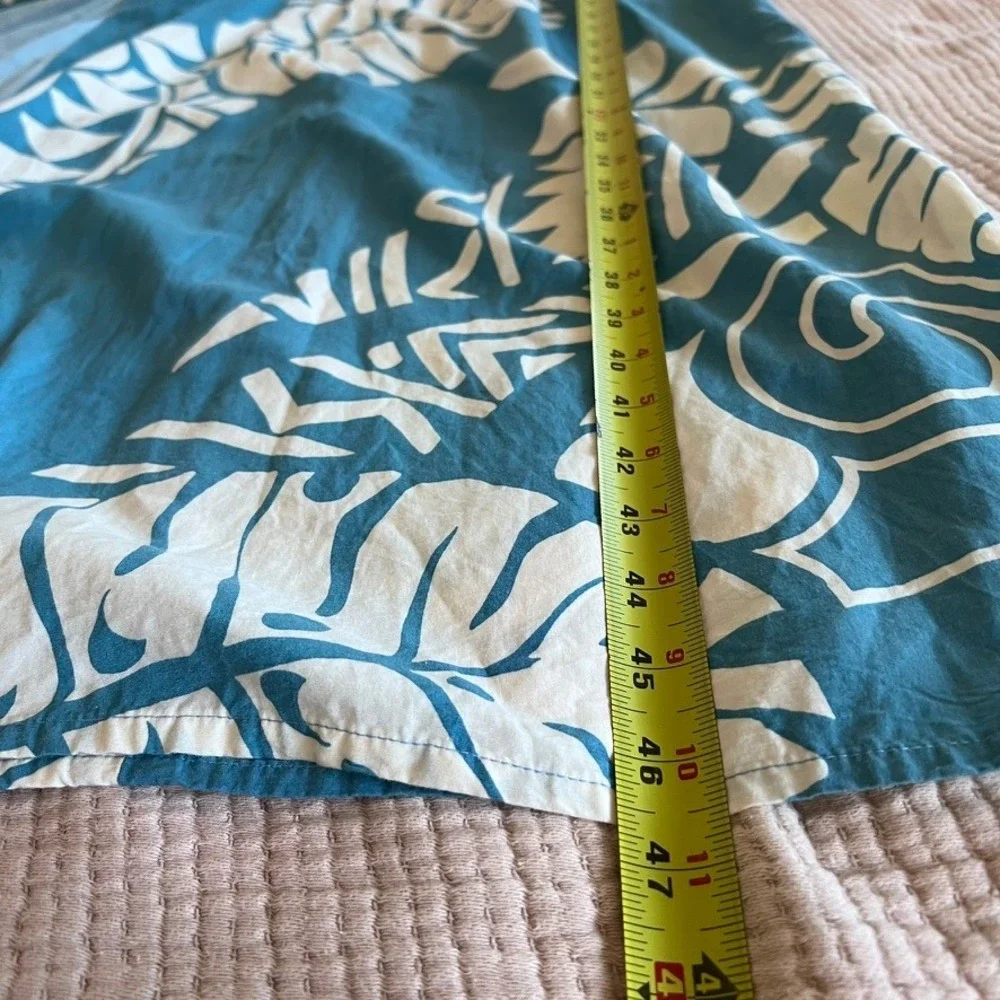 Hawaiian Blue Tropical Floral Midi Dress Sz M Wrap Tie Short Sleeve Beach Resort